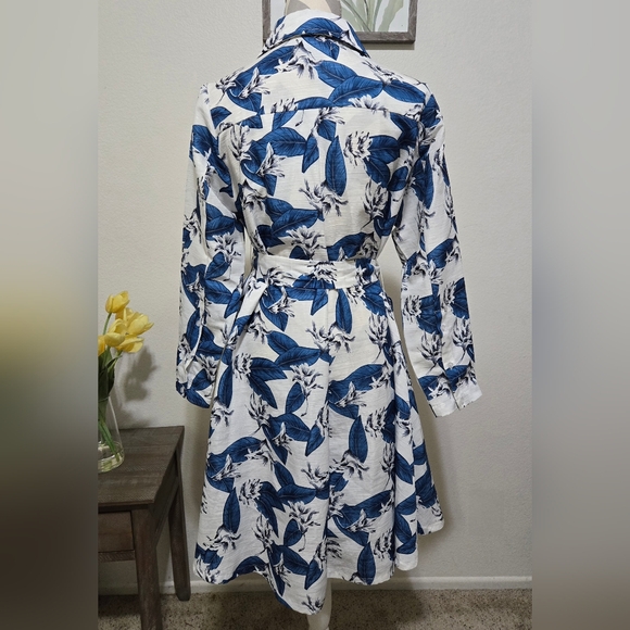 Gracia Blue and White Midi Shirt Dress Sz Small - Picture 9 of 14
